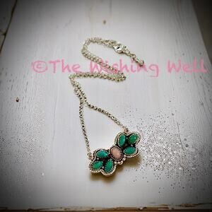 Peruvian Pink Opal & Kingman Greenish Blue Turquoise Necklace 18-20”